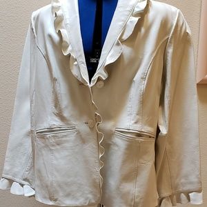 Terry Lewis Ladies Ruffled Ivory Leather Jacket 1x
